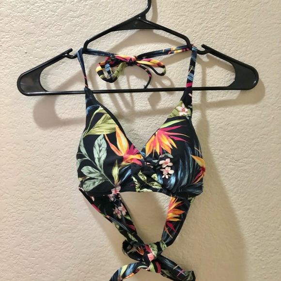 Kona Sol Other - Kona Sol Black Tropical Floral Birds of Paradise Swim Top